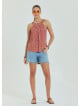 Halter Neck Button Detail Pleated Pink Floral Blouse 4675